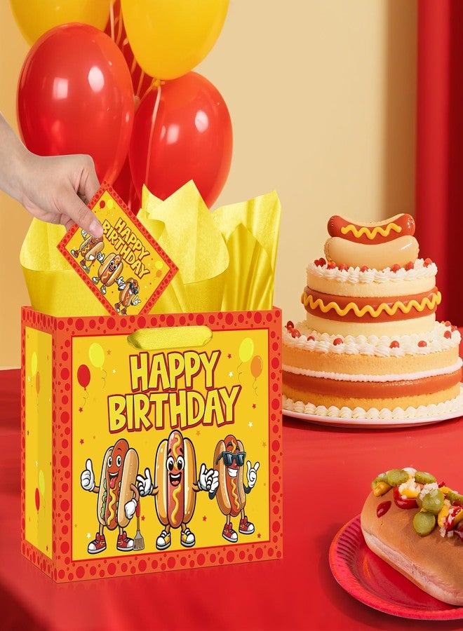 Woosytoo Cartoon Hot Dog Birthday Gift Bag Funny Hot Dog Themed Birthday Wrapping Paper Bag with Tissue Paper Card for Kids Adults Picnic BBQ Sausage Food Snacks Hotdog Bday Baby Shower Party Supplies - Image 5
